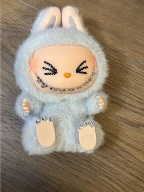 Plush Bunny Doll with Jewel Accents – Light Gray